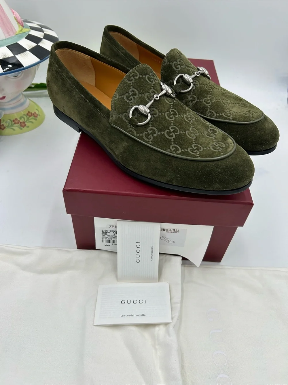 Men's Gucci horse bit GG embossed suede loafers size 8 fits nine US made Italy